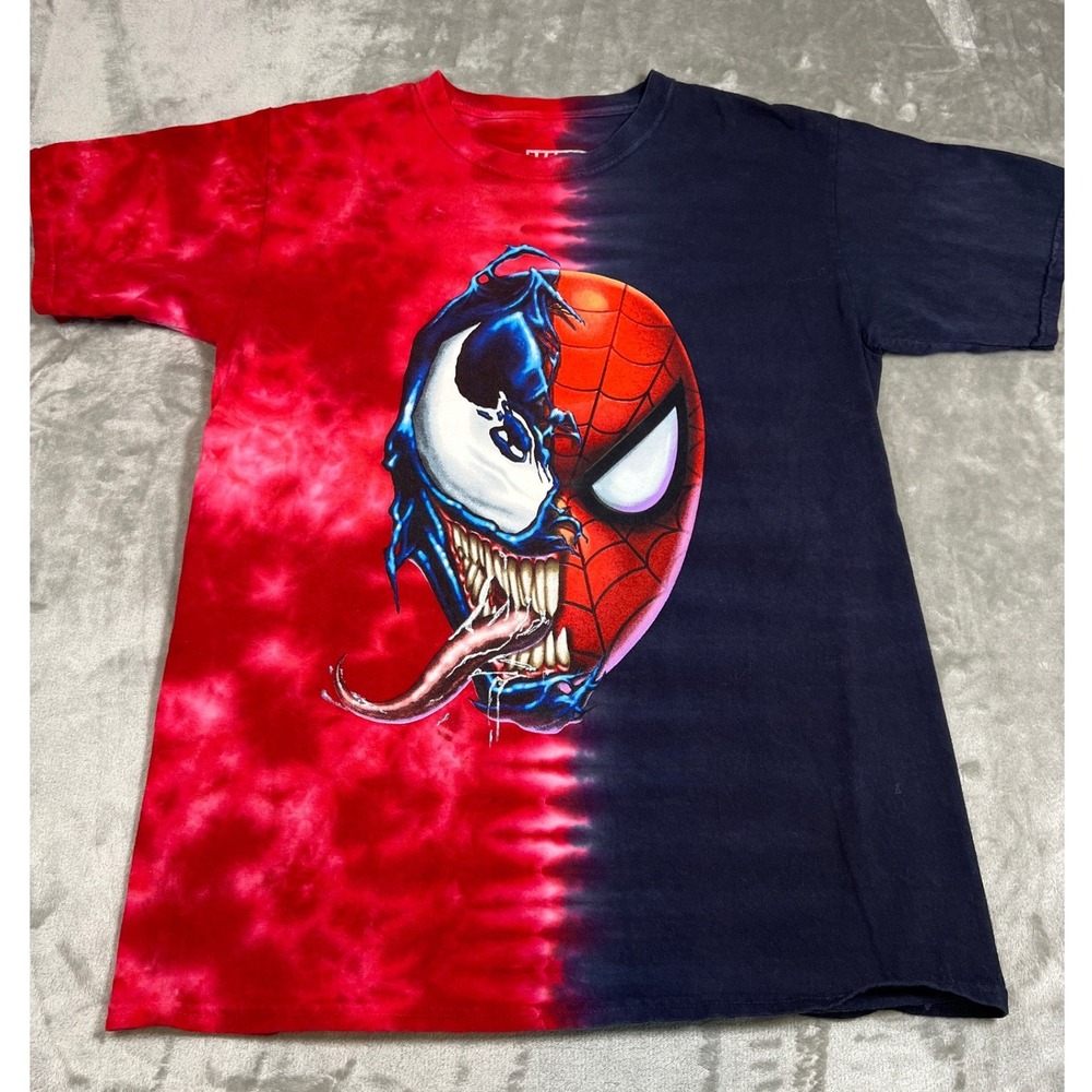 Marvel Spider-Man vs Venom Split Face Graphic Tee – Size Large Tie Dye Comic